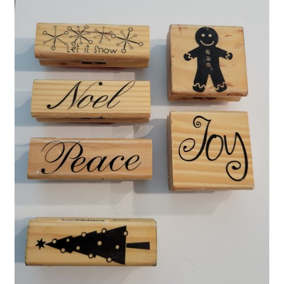 Lot of 6 Christmas Rubber Stamps Recollections Brand - Picture 1 of 2